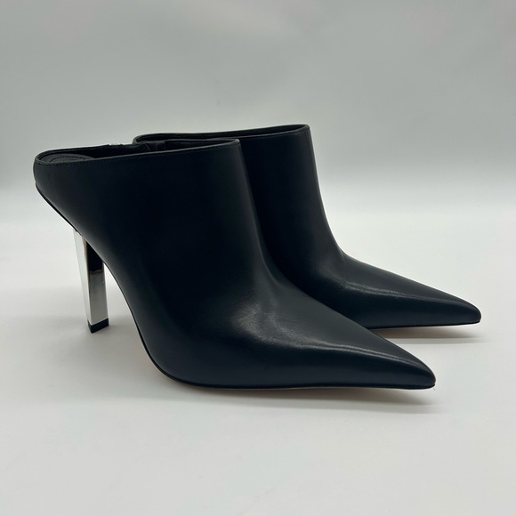 Michael Kors Halle Mule Pump Leather Black Pointed Toe Heels Size 8.5M NIB - Picture 4 of 15